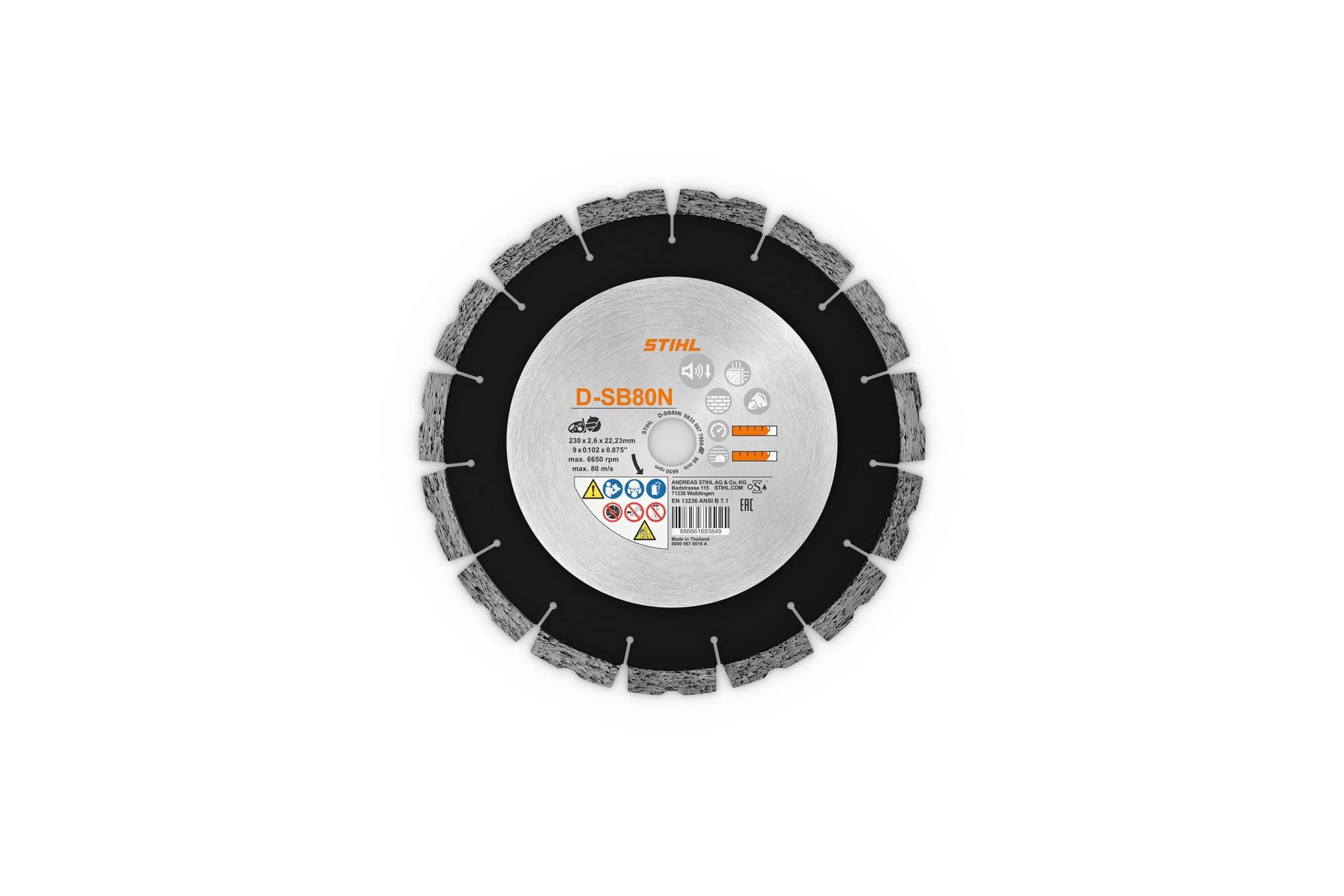 Diamantový řezný kotouč, beton/tvrdý kámen, D-SB80N, Ø 230 mm/9"